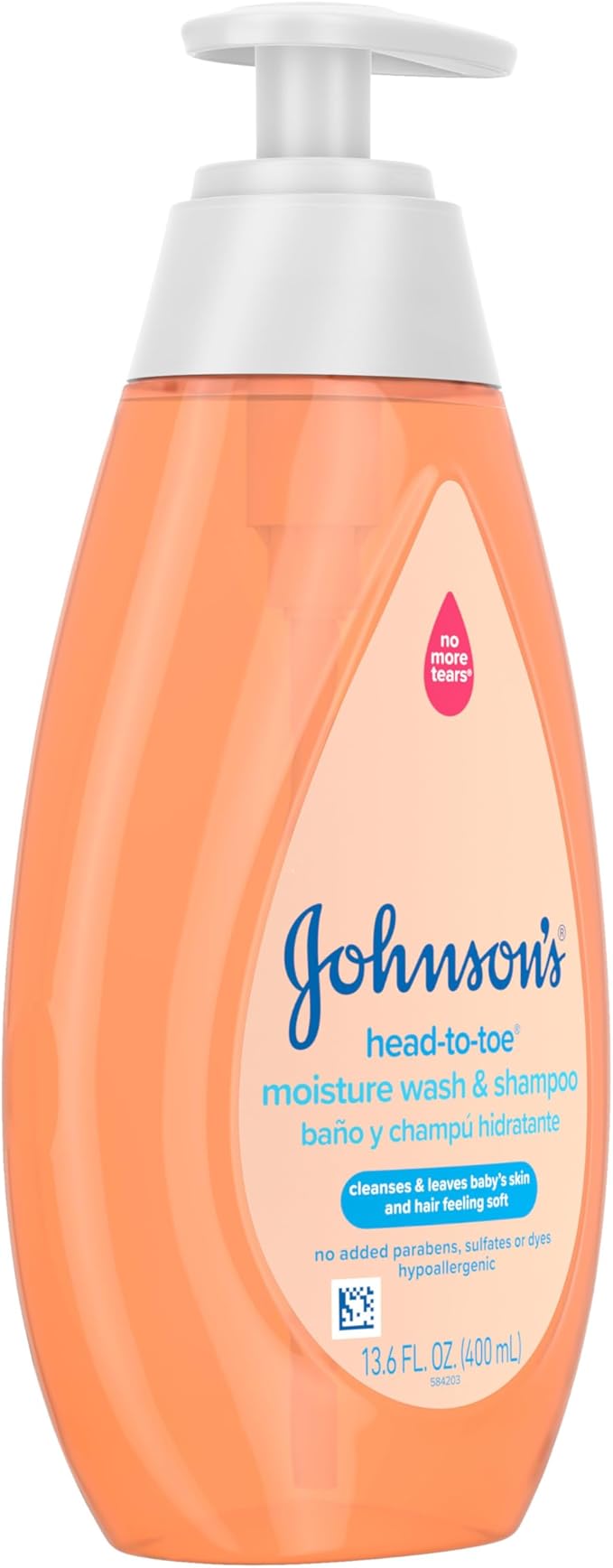 Johnson's Baby Head-To-Toe Wash & Shampoo, Tear-Free, Moisturizing Body Wash, Newborn Essentials, Baby Wash and Shampoo, No added Parabens, Sulfates and Dyes, 13.6 fl. oz
