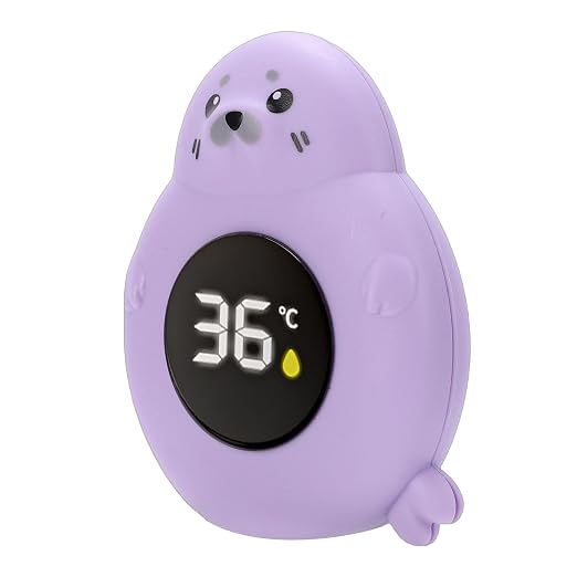 Baby Bath Thermometer, Digital Water Temperature Thermometer Cartoon Seal Toy, LED Display Water for Infant Toddler Bathtub Swimming Pool (Purple 16.93 X 6.69 X 0.39in)