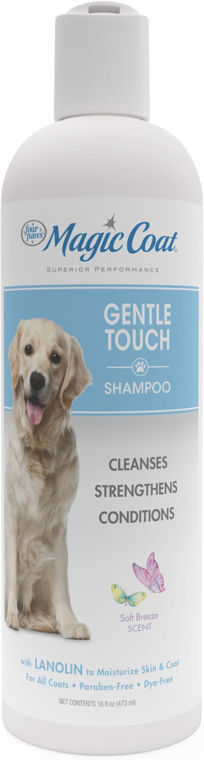 Four Paws Magic Coat Gentle Tearless Dog Shampoo, Soft Breeze Scent, 16 oz | Dog grooming, dog conditioner, with lanolin to moisturize skin & coat, cleanses & strengthens, paraben-free, all coat types