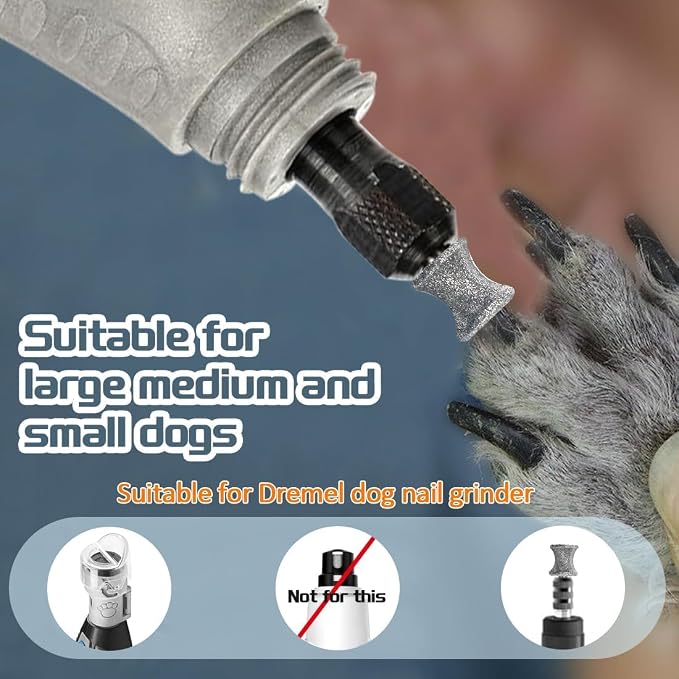Diamond Rotary Nail Grinder Bits for Dog, 2PCS Diamond Dog Nail Grinder Attachment,1/8" Replacement Grinder Wheel Pets Nail Grooming Tools for Medium Large Dogs