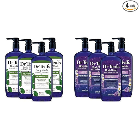 Dr Teal's Body Wash with Pure Epsom Salt, Relax & Relief with Eucalyptus & Spearmint & Body Wash with Pure Epsom Salt, Sleep Blend with Melatonin