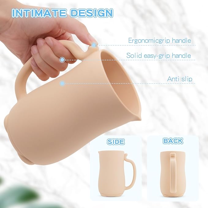 Mandoo Baby Bath Rinse Cup - Food Grade Silicone Shampoo & Body Washing Rinser for Kids with Easy Grip Handle - Baby Essentials (Khaki)