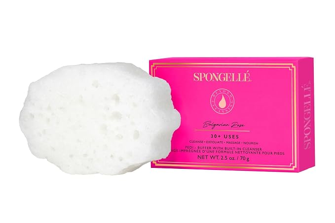 Spongellé Bulgarian Rose Pedi Buffer Bath Sponge | Exfoliating Foot & Heel Scrub | Cleanse, Exfoliate, and Nourish in One Easy Step | Cruelty-Free, Vegan, Dermatologist-Tested, Made in USA | 30+ uses