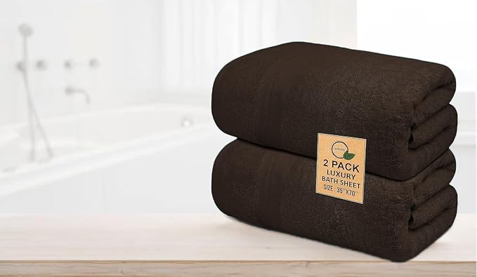 100% Cotton Luxury Bath Sheets - Pack of 2 (35" x 70") | Super Soft, Quick-Dry & Highly Absorbent Towels for Bathroom, Home, Spa & Gym (Dark Brown)