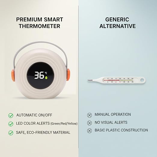 BRRNOO Baby Bath Thermometer Cute Speaker Shape LED Digital Thermometer Toy for Infant Toddler Bathtub Swimming Pool Safe Comfortable Temperature Monitoring Device (Beige)