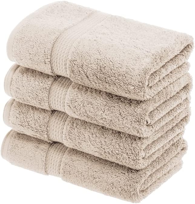 SUPERIOR Egyptian Cotton Plush & Absorbent, Hand Towel Set of 4, Stone | Quick Dry, Soft Luxury Towel Set, Bath Essentials for Bathroom, Guest Bath, Spa, 4 Piece Set, Madeline Towels