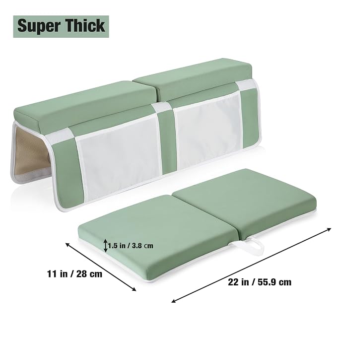 PandaEar Baby Bath Kneeler & Elbow Rest Pad, Comfortable Non-Slip Kneeling Mat Cushion with Toy Organizer Storage Pockets, Foldable Foam Mat for Toddler Bathroom Bathing Time (Green)