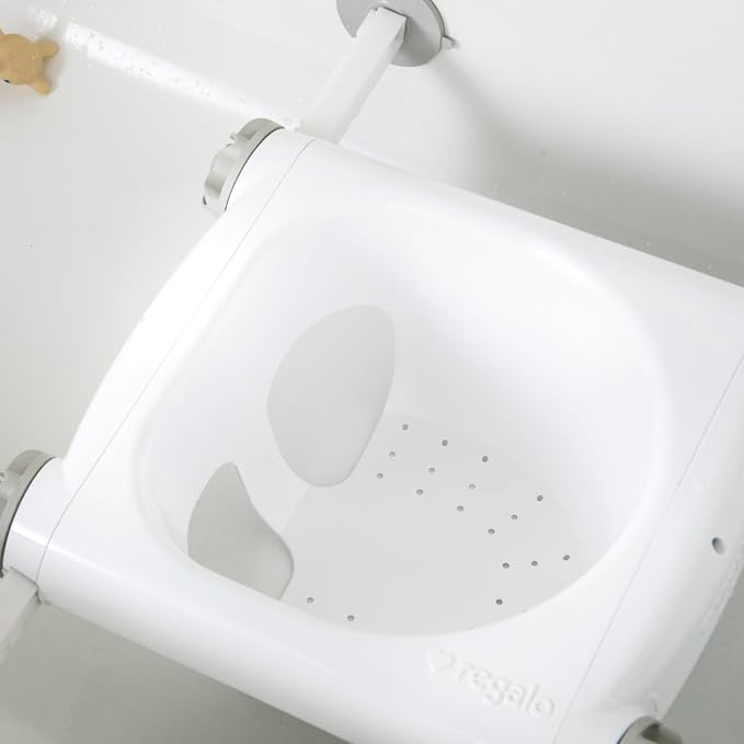 Regalo Baby Basics Baby Bath Seat with Suction Cups, Sit-Up Bath Support for Infants, Secure Baby Bath Chair for Bathtub, Easy Clean with Drain Holes, Fits Standard Tubs, White