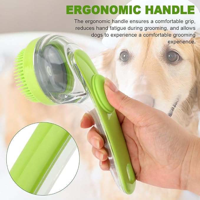 Pet Bath Brush, 2 in 1 Dog Bath Brush with Built-in Shampoo Dispenser, Pet Wash Brush with Double Head Toothbrush, Grooming Massage Brush for Dogs & Cats