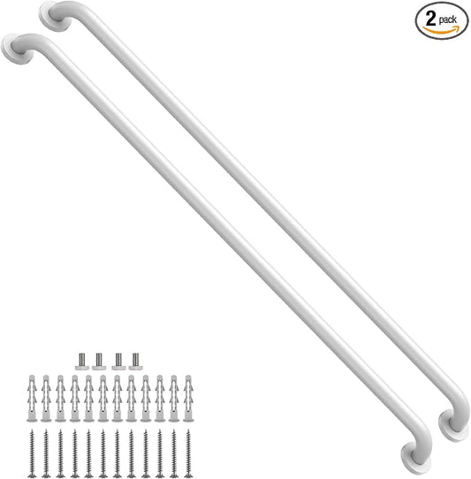 2 Pack 48 Inch Shower Grab Bar White, ZUEXT Stainless Steel Safety Grab Bar Handle, Bathroom Balance Bar, Safety Hand Rail Support - Handicap, Elderly, Injury, Senior Assist Bath Handle