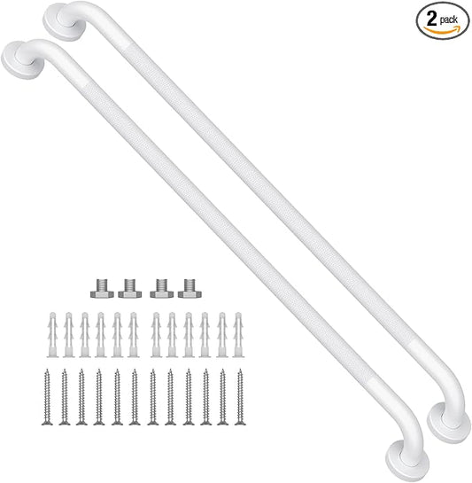 2 Pack 36 Inch White Shower Grab Bars w/Anti-Slip knurled Grip, iMomwee Stainless Steel Wall Mount Bathroom Safety Balance Handrail, Handicap Elderly Senior Assist Textured Grab Bar Handle