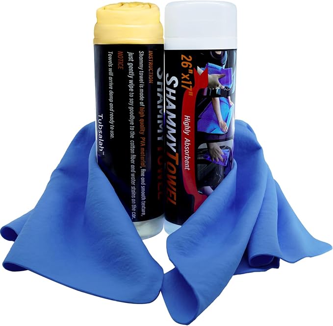 Shammy Cloth 2 Pack | Super Absorbent Synthetic Chamois, 26x17, for Car, Bathroom, Pets, Dust, Reusable Non-Scratch, Yellow & Blue