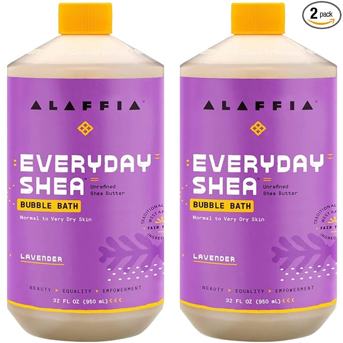 Alaffia Bubble Bath, Lavender 2-Pack – Long-Lasting Bubbles with Moisturizing Shea Butter, 32 Fl Oz