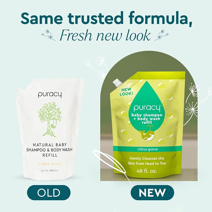 Puracy Shampoo & Body Wash for Children - Perfect Skin, Pure Ingredients - with 12 Fruit & Vegetable Extracts for Silky Smooth Skin, Gentle Citrus Grove Aromas, 98.8% from Mother Nature 48 Oz