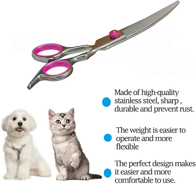 Dog Grooming Scissors,Pet Hair Scissors with Safety Round Tips Heavy Duty Titanium Stainless Steel Professional Dogs Cats Pets Grooming Shears (Up bend scissors)
