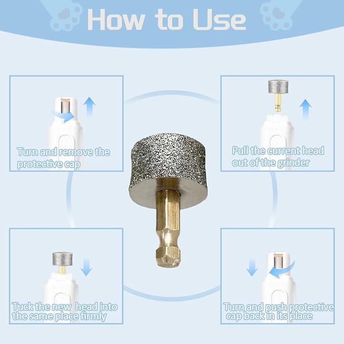Dog Nail Grinder Wheels Head Bits 2PCS, Diamond Grinding Wheels Compatible for Casfuy, LOPSIC, YABIFE, LuckyTail, boomki, and Most Brands