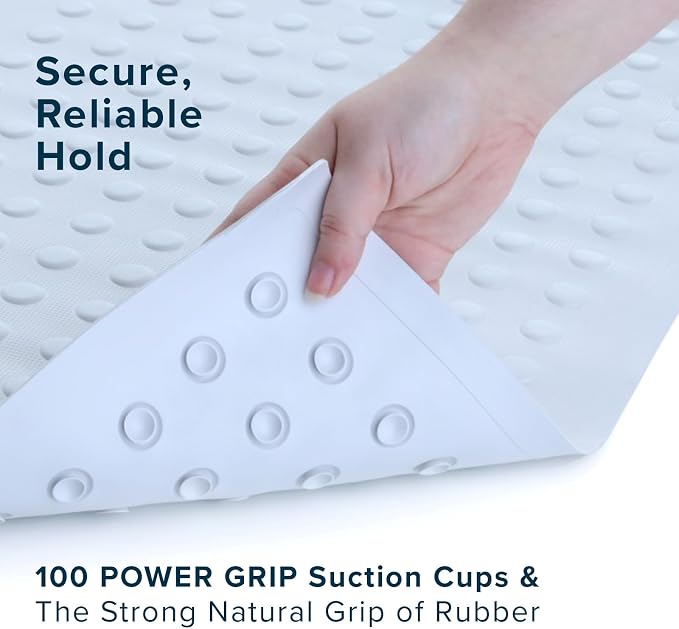 SlipX Solutions Durable Rubber Safety Mat 22 x 14, Mildew Resistant, Extra Grippy Surface Texture for Bath or Shower, Antimicrobial Product Protection, Over 100 Power Grip Suction Cups, White