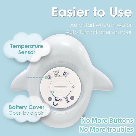 Baby Bath Tub Thermometer - Bathtub Water Thermometer with Room Temperature - Safety Floating Whale Bathtub Toy - New Upgraded Mute Flashing Alert, Gift for Mom Newborn Infant