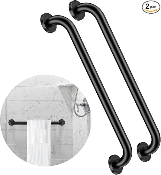2 Pack 24 Inch Black Shower Grab Bars, ZUEXT Stainless Steel Bathroom Wall Grab Bar Handle, Shower Balance Bar, Safety Hand Rail Support,Handicap Elderly Senior Assist Bath Grab Handle(1.25" Diameter)