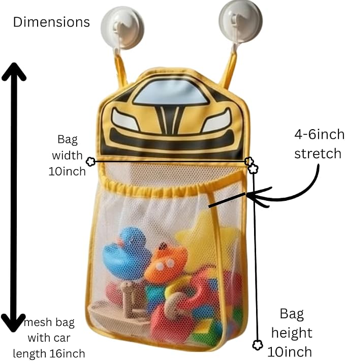 Race Car Bath Toy Organizer, Mesh Storage Bag for Kids