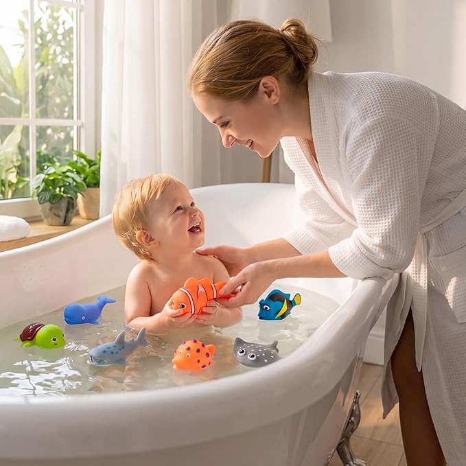 Baby Bath Toys for Kids Ages 1-3, No Hole Water Toys for 6-12 Months Infants and Toddlers, Baby Shark Toys for Pool, Bathtub, Beach, Shower, Boys Girls Gifts with Storage Bag