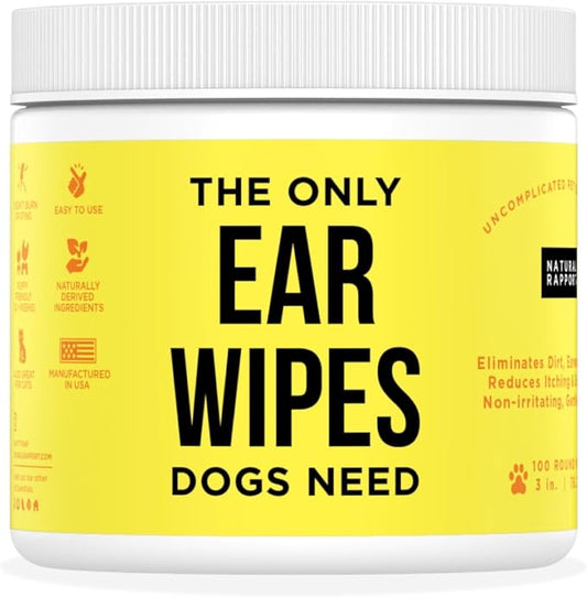 Natural Rapport Dog Ear Cleaner - The Only Ear Cleaner Dogs Need - Ear Cleaner Wipes for Cleaning Out Wax, Dirt, and Contaminants (Wipes, 100 CT)