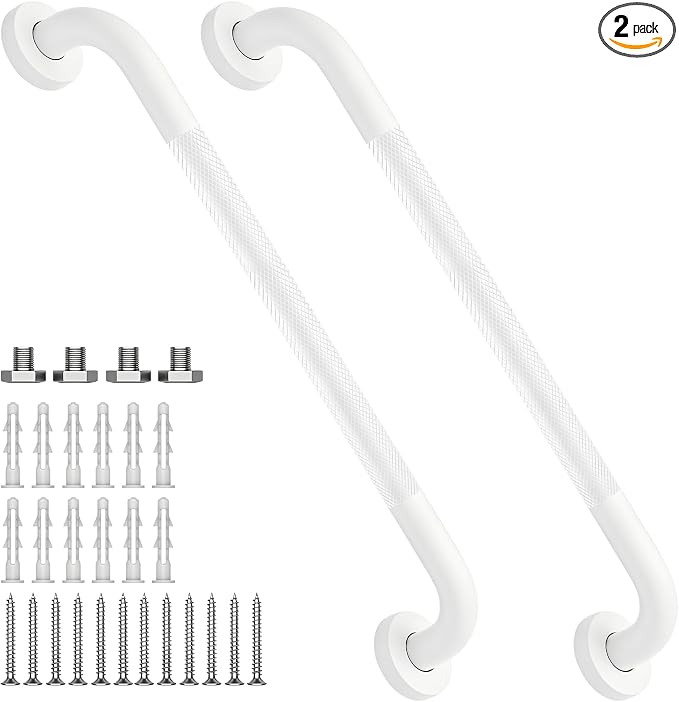 20 Inch Shower Grab Bar 1.25" Dia, 2 Pack White Anti Slip Bathroom Grab Bar, 304 Stainless Steel Knurled Handicap Grab Bars, Safety Support Handrail,Bath Shower Handle for Elderly Injury Senior