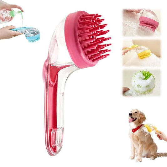 Pet Bath Brush, 2025 New 2 in 1 Dog Bath Brush with Built-in Shampoo Dispenser, Pet Wash Brush for Bathing Dog Grooming Massage Brush for Long Short Haired Dogs Cats Shower (Pink, Coarse teeth)