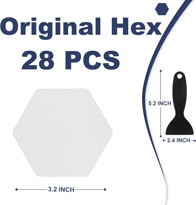 Gecork 28 PCS Shower Floor Non Slip Stickers with Strong Adhesive, Invisible & Durable Anti Slip Shower Stickers with Scraper for Bath Tub, Pools and Stairs, Clear, Hexagonal