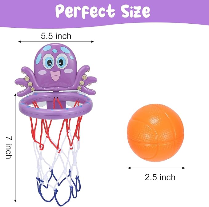 Bath Toys - Basketball Hoop Set Bathtub Toys for Toddlers Ages 1-3, Mini Basketball Hoop Toddler Bath Toys for Kids Ages 3-5,with Strong Suction Cup & 3 No Hole Balls, Sensory Toys (Purple)
