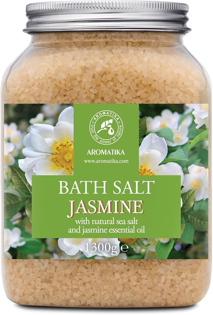 Bath Sea Salt Jasmine 46 Oz (1300g) - Bath Salts with Jasmine Essential Oil for Bath Soak - Relaxing Bath - Beauty - Body Care - Relaxation - Good Sleep - Aromatherapy Bath Salts - Flower Bath Salt