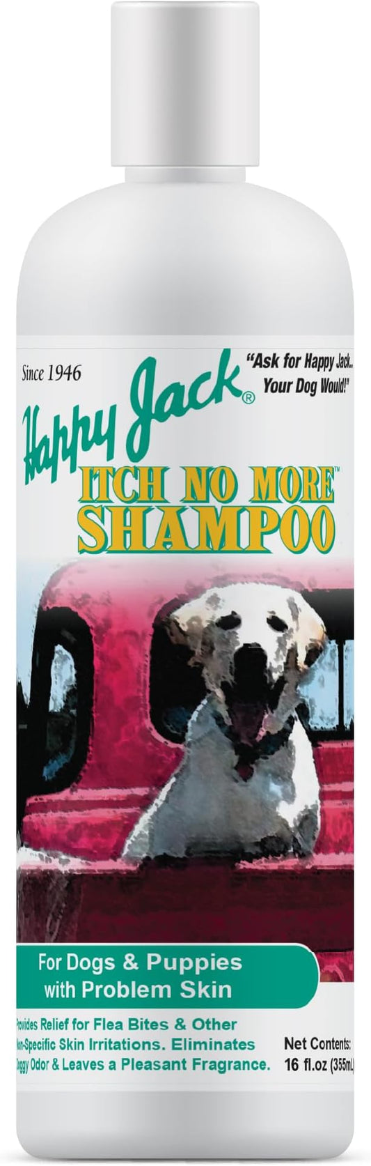 Happy Jack Dog Itch Relief Shampoo & Medicated Treatment, 16 oz | Stops Itching, Scratching & Gnawing Fast, Soothes Flea Bites & Allergies, Skin & Coat Care