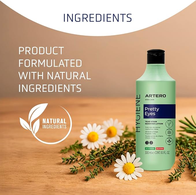 ARTERO Pretty Eyes. Eye Cleaner. Effectively removes Tear Stains from The Tear ducts of Dogs and Cats, ensuring a Clean and Healthy Appearance. 300 ml Bottle for Regular use.
