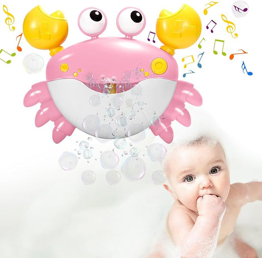 Crab Baby Bath Toys, Crab Bubble Bath Machine, Automatic Bath Toy Blows Bubbles & Plays Children’s Songs, Bathtub Bubble Maker - Kids Birthday Gift for 1 2 3 Year Old Boy Girl Pink