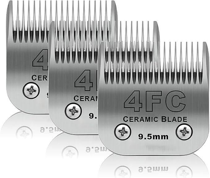 4FC Dog Grooming Ceramic Blades,Compatible with Andis,Oster A5,Wahl KM10 | Size 4FC Detachable Blade 3/8-Inch 9.5MM Cut Length,3 Pack