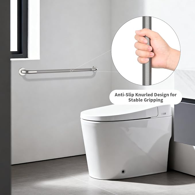Shower Grab Bar 40 Inch, iHansee Brushed Nickel Bathroom Grab Bar w/Anti-Slip Knurled Grip, Stainless Steel Bath Safety Bars Support Handrail for Senior Elderly, Toilet Bathtub Balance Handle for Wall