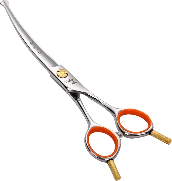 6'' Small Curved Scissors Lightweight Dog and Cat Grooming Scissors with Safety Round Tip JP440C Stainless Steel Sharp Blades for Body Facial Nose Ear and Paw Hair Easy Use