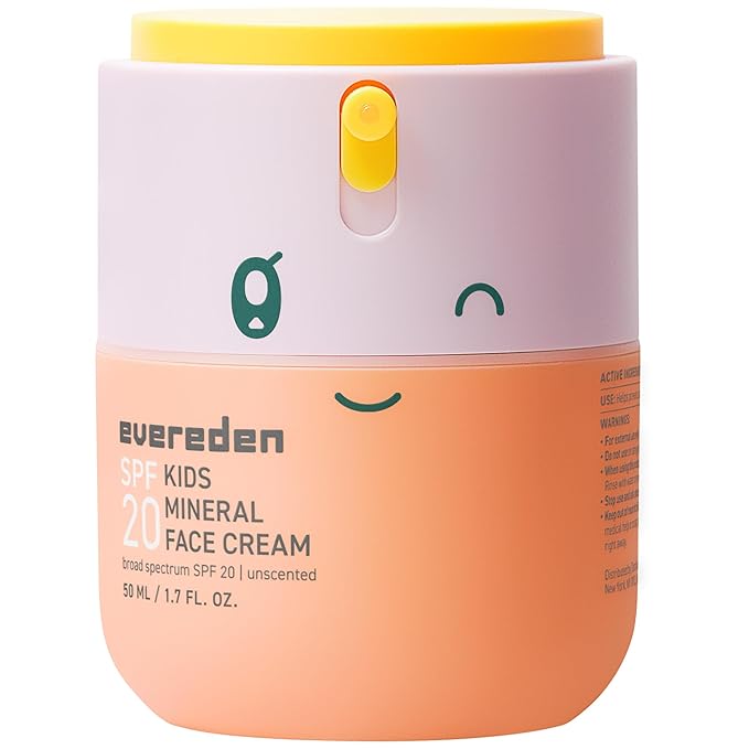 Evereden Kids Mineral Face Cream SPF 20 | Dermatologist-Tested, Moisturizer with Vitamin B5 & Zinc Oxide | Fragrance-Free, Clean, Vegan, No Phenoxyethanol | FSA Eligible, Yuka 93/100
