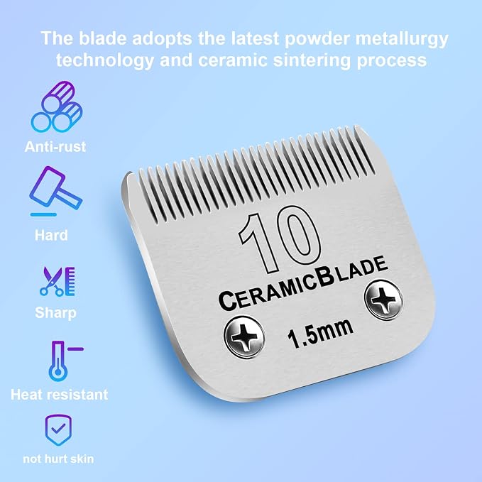 10# Grooming Ceramic Pet Clipper Blades Compatible with Andis & Oster A5 | Cut Length 1/16"(1.5mm),Compatible with Wahl KM10 Series Clippers