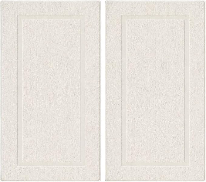 SALBAKOS 100% Turkish Cotton Bath Mat Towel Set of 2 Piece Ivory | 20x34 in Large Bath Mats | Luxury Hotel Quality, Thick, Absorbent, Quick Dry Bathmats | Made in Turkey (Ivory, 2 Bath Mats)