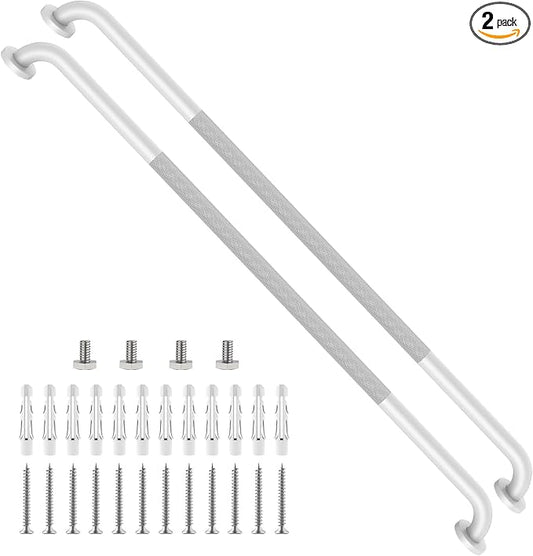 2 Pack 48 Inch Anti Slip Shower Grab Bar Handles, ZUEXT White Stainless Steel Knurled Bathroom Balance Bar, Safety Hand Rail Support,Handicap Elderly Injury Senior Assist Bath Handle(1.25" Diameter)