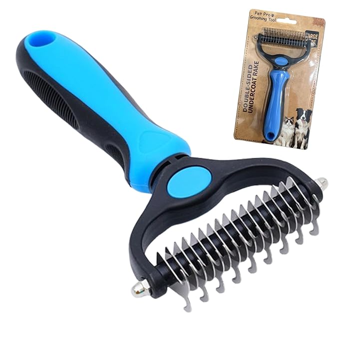 Licklo Pet Hair Remover, Pet Pro 2-in-1 Double-Sided Pet Grooming Tool, Rounded-Tooth Deshedding & Dematting Brush, Painlessly Remove Tangles, Knots & Loose Fur for Dogs & Cats
