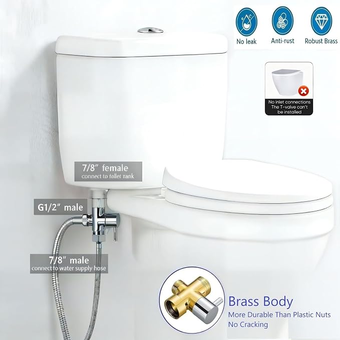 Handheld Bidet Sprayer for Toilet & Muslim Shower Kit with Storage Shelf, Brass T-Valve, Adjustable Pressure, No Drip, Easy Install, Feminine Care, Diaper & Pet Wash, Ceruleanix