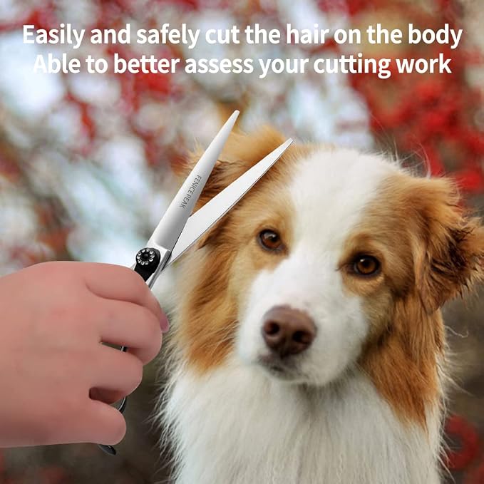 7.5'' Dog Straight Scissors For Grooming Pet Hair Cutting Shears 440C Stainless Steel Black Non-Slip Handle Sharp Blades Professional Pet Trimming Scissors for Cats