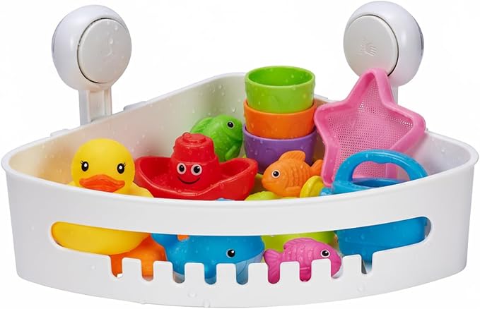 Bath Toy Storage Organizer,Kids Bathtub Toy Holder with Drain Holes,Shower Caddy for Bathtub,No Drilling Corner Shower Caddy Suction Cup,Waterproof Storage Basket for Bathroom,Kitchen