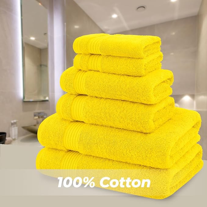 American Bath Towels 100% Cotton 6 Piece Turkish Towel Set, Ultra Soft Absorbent Bathroom Towels, 2 Bath Towel 2 Hand Towels 2 Washcloths, Yellow