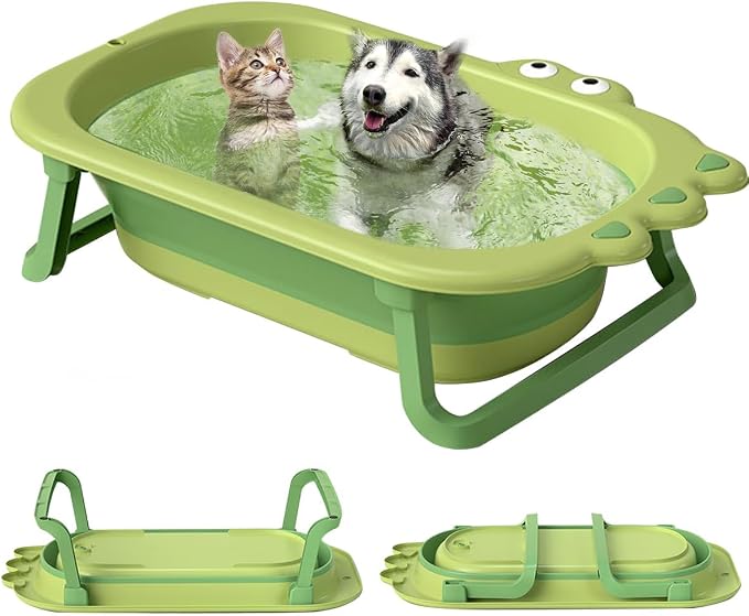 Dog Bath Tubs,31 inch Portable Folding Bathtub with Drainage Hole for Bathing/Shower,Dog Cat Swimming Pool Bathing Tub Washing Basin,Foldable Collapsible Pet Tub for Small Medium Pets-Green