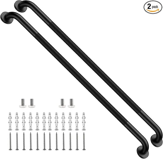 2 Pack 42 Inch Anti Slip Shower Grab Bar Handles, ZUEXT Matte Black Stainless Steel Knurled Bathroom Balance Bar, Safety Hand Rail Support, Handicap Elderly Injury Senior Assist Bath Handle
