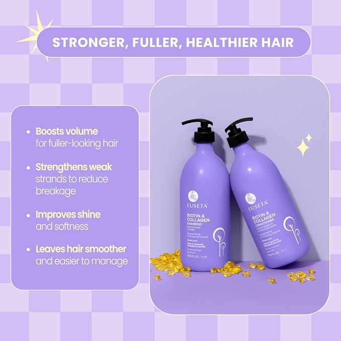 L LUSETA Biotin & Collagen Shampoo & Conditioner Set (2 x 33.8oz) - Thickening for Hair Growth, Infused with Argan Oil to Repair Dry, Damaged Hair | Thickening for Hair Growth, Infused with Argan Oil to Repair Dry, Damaged Hair
