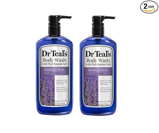 Dr. Teal's Lavender Body Wash Gift Set (2 Pack, 24oz Ea.) - Soothe & Sleep Lavender with Essential Oils Blended with Pure Epsom Salt - Ease Aches & Pains, Alleviate Daily Stress at Home
